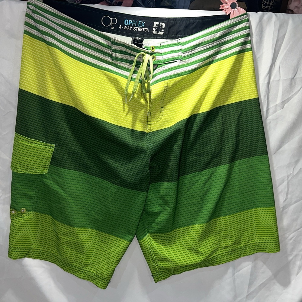 OP Ocean Pacific Men's  38 Swim Trunks Board‎ Shorts Drawstring vintage green 82